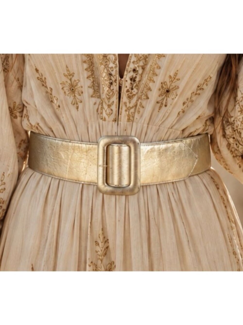 Wide Gold Waist Belt Leather Steve Fabrikant 2” Women M Statement Prongless
